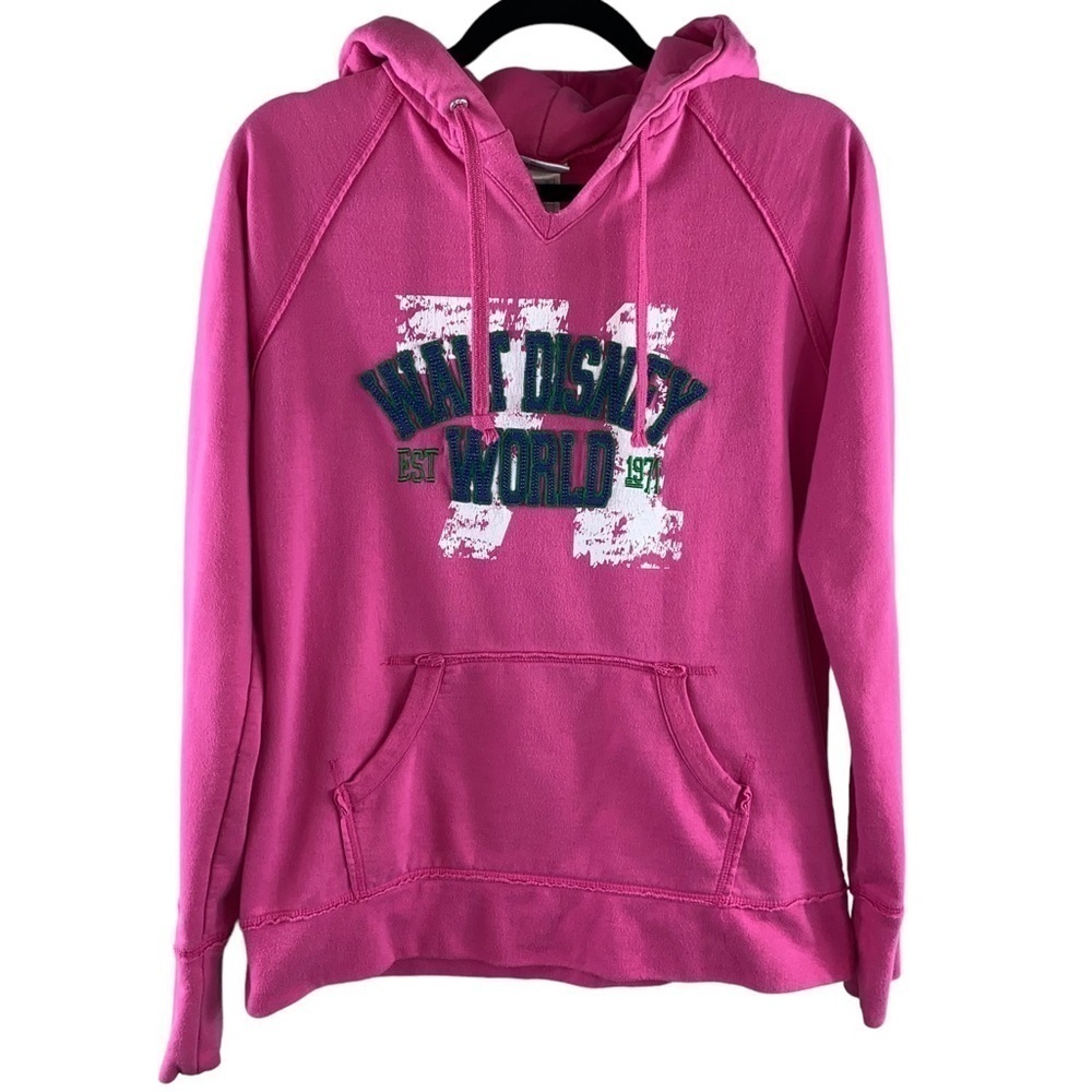 Vintage Disney Parks Women's Disney World Pink Felted Letters Mickey Hoodie Sz M